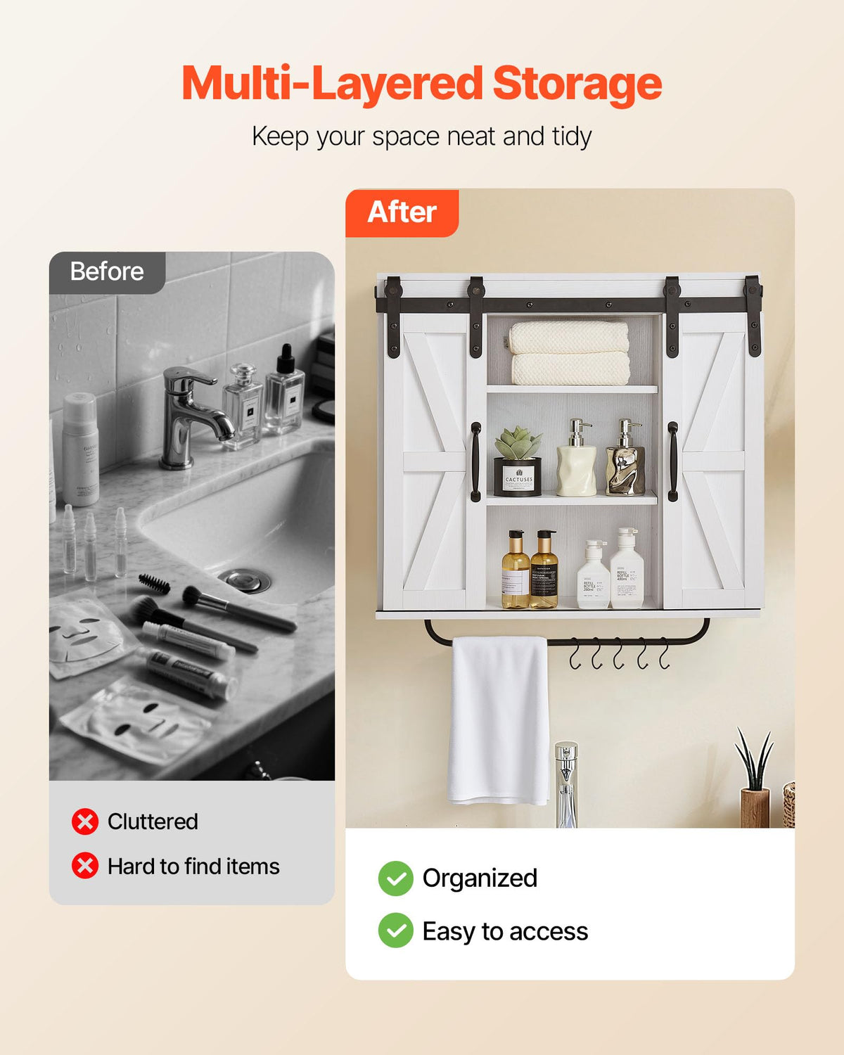 VEVOR Bathroom Wall Cabinet, 2 Doors and Adjustable Shelf, Over the Toilet Storage Medicine Cabinet Wall Mounted