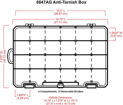 ArtBin 6847AG ZERUST Anti-Tarnish Box, 4 Compartment, Medium (10.75" x 7.375")