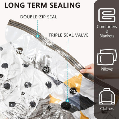 Vacuum Storage Bags 8 Large, Space Saver Bags with Travel Hand Pump, Compression Seal Bags for Clothes, Duvets