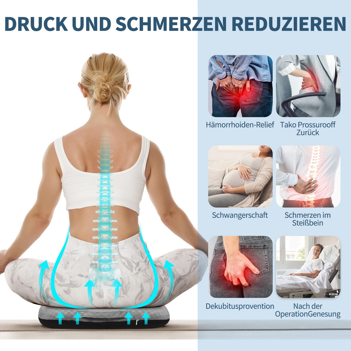 Babyezz Coccyx Pain Relief Cushion - Orthopaedic Coccyx Cushion for Bed Wounds, Hemorrhoids & Recovery Breathable Seat Pads for Office Chair