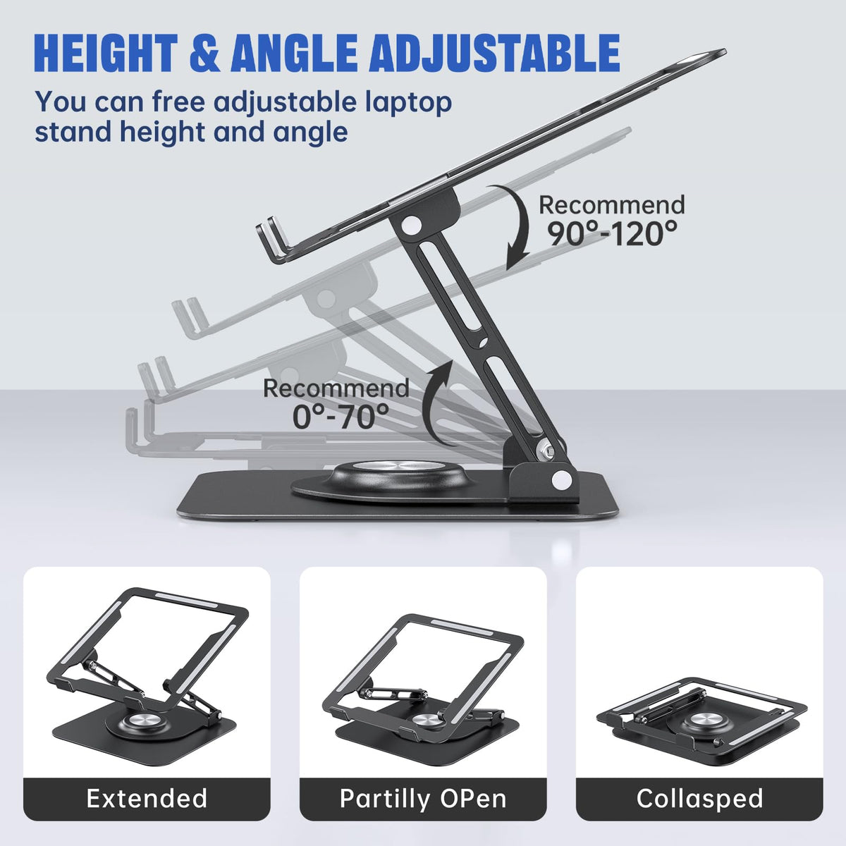JOYEKY Laptop Stand for Desk, Adjustable Computer Stand with 360° Rotating Base, Ergonomic Laptop Riser for Collaborative Work