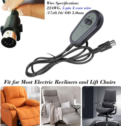 Recliner Chair Switch Controller,5 Pin Electric Recliner Switch Replacement with 2 Button,Hand Switch Controller for Recliners and Lifting Chair
