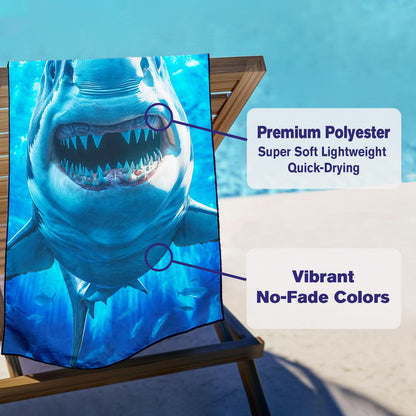 Violetpos Great White Shark Beach Towel, Extra Large 180x90 cm 250GSM Microfibre, Sand Free Quick Dry