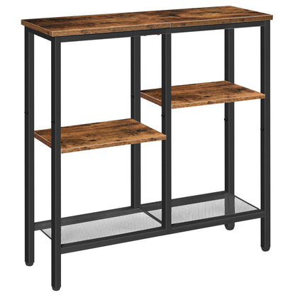 HOOBRO Console Table, Narrow Console Table, Slim Sofa Table with 4-Tier Storage Shelves, Industrial Hallway Table with Metal Mesh Shelf, for Hallway,