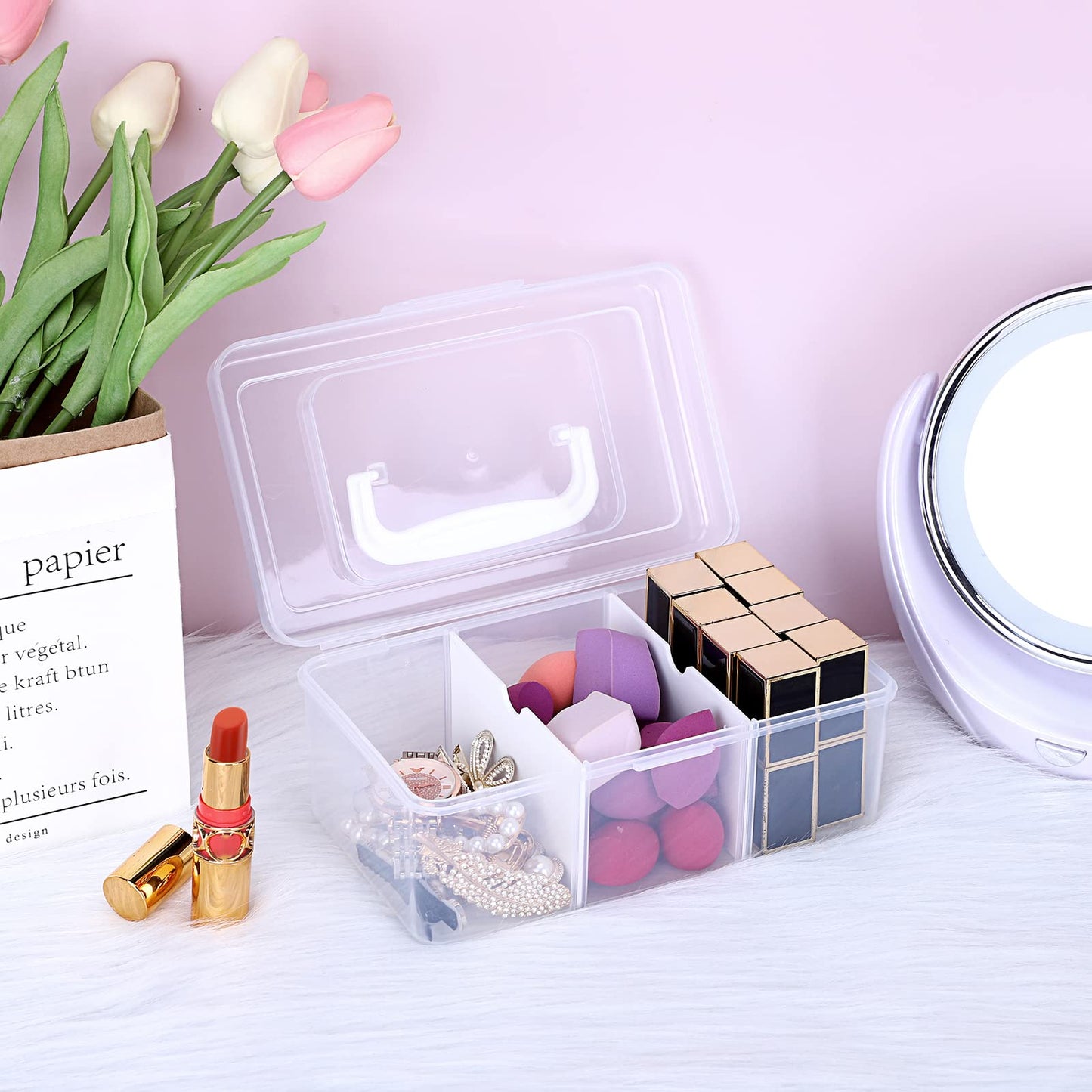 IGNPION Small Plastic Dividing Storage Box, Clear Craft Tool Storage Box