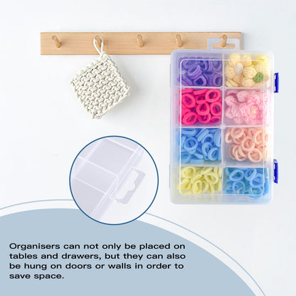 ECBEITF 3 Pcs 8 Grids Clear Plastic Storage Box with Adjustable Dividers, Double Buckle Transparent Stackable 8 Compartments Organiser Box Container