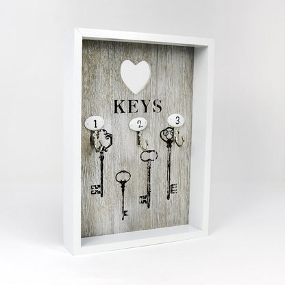 com-four® key box made of wood with 3 key hooks, 25 x 18 x 3.8 cm