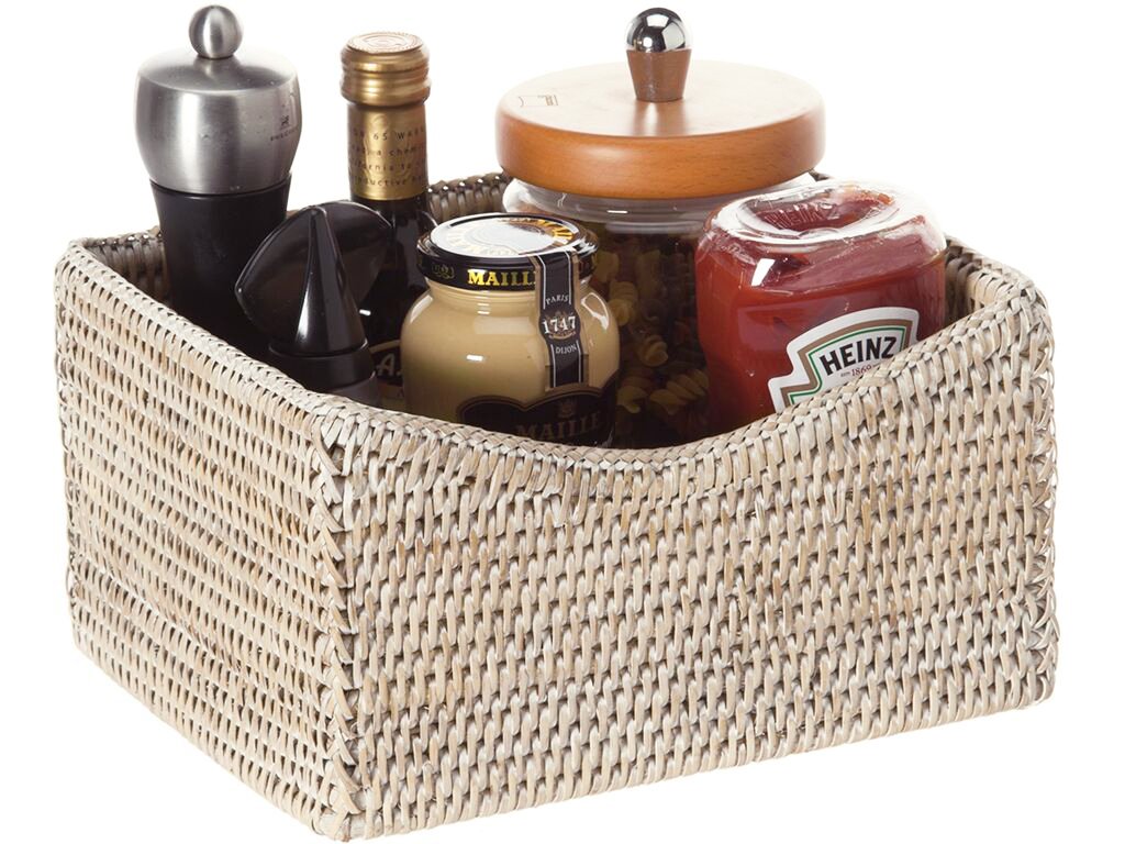 KOUBOO La Jolla Rattan Organizing & Shelf Basket, White Wash, Rattan & Wicker,24.76501 x 20.32 x 13.97 cm