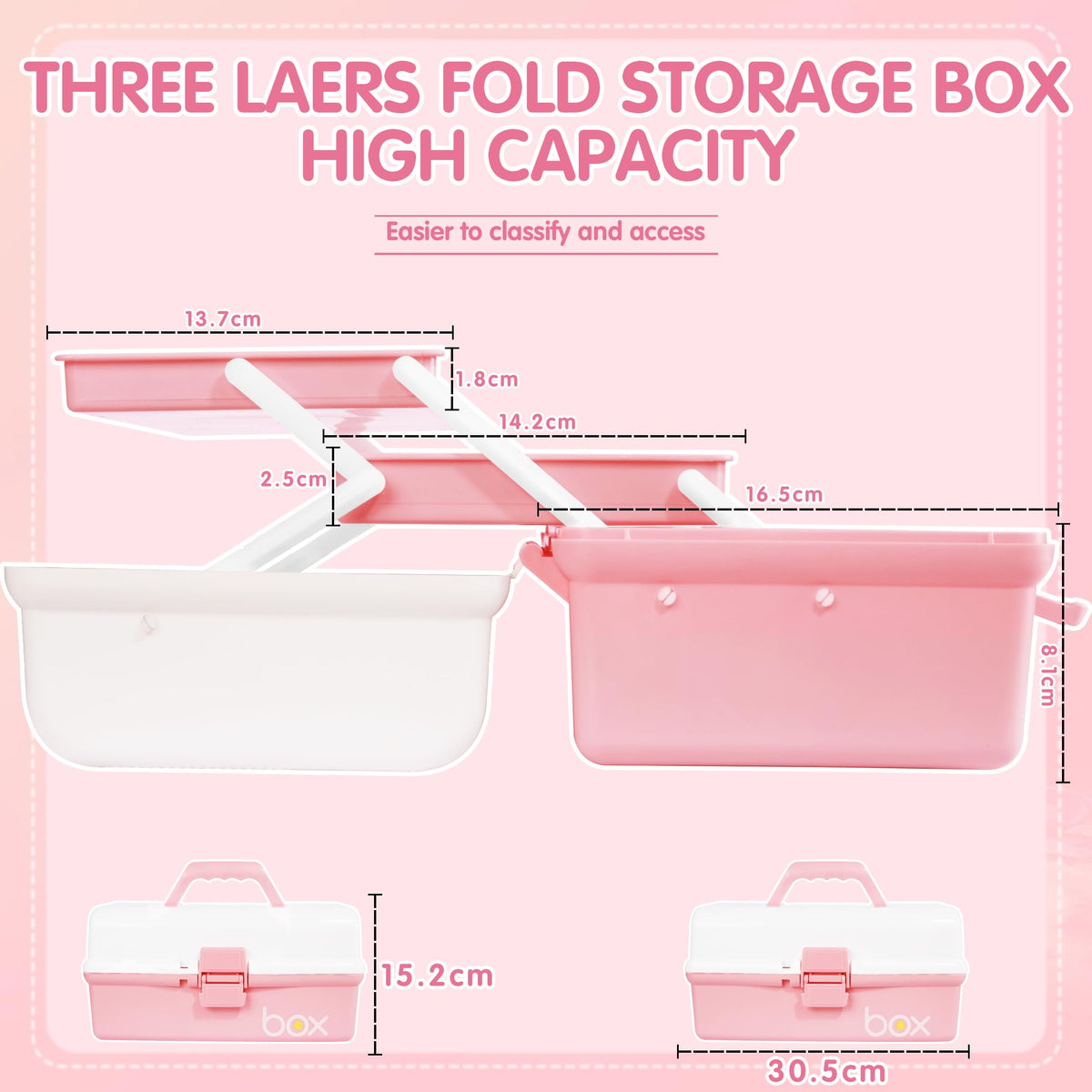 Creahaus 12in 3 Layer Multipurpose Storage Box/Craft Storage Boxes With Compartments/Plastic Tool Box/Medicine Storage Box/Hair Accessories