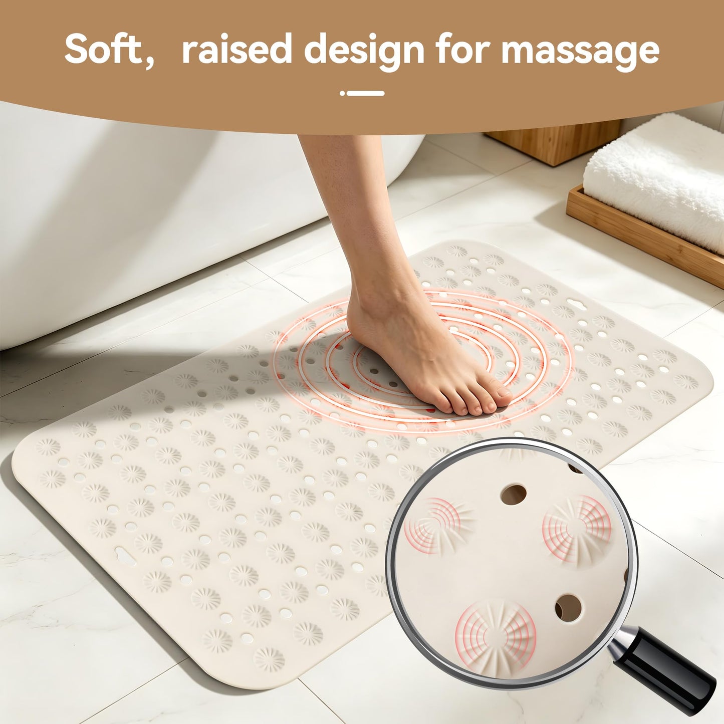 Volminex Non-Slip Bath Mat, Shower Mats, Bathtub Mat, Off-white, 80×40cm
