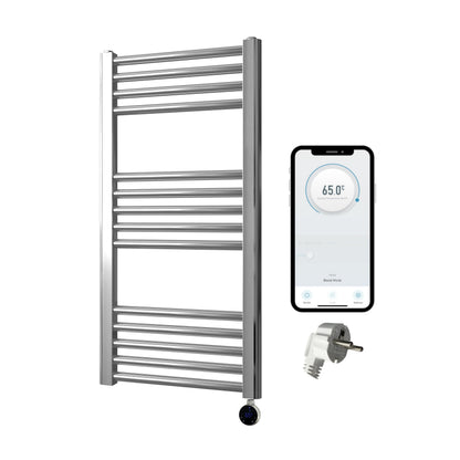 Greened House Electric WiFi Heated Towel Rail Smart Flat 7 Day Programmable Timer App Compatibility (EU) (Chrome, 400mm W x 800mm H)