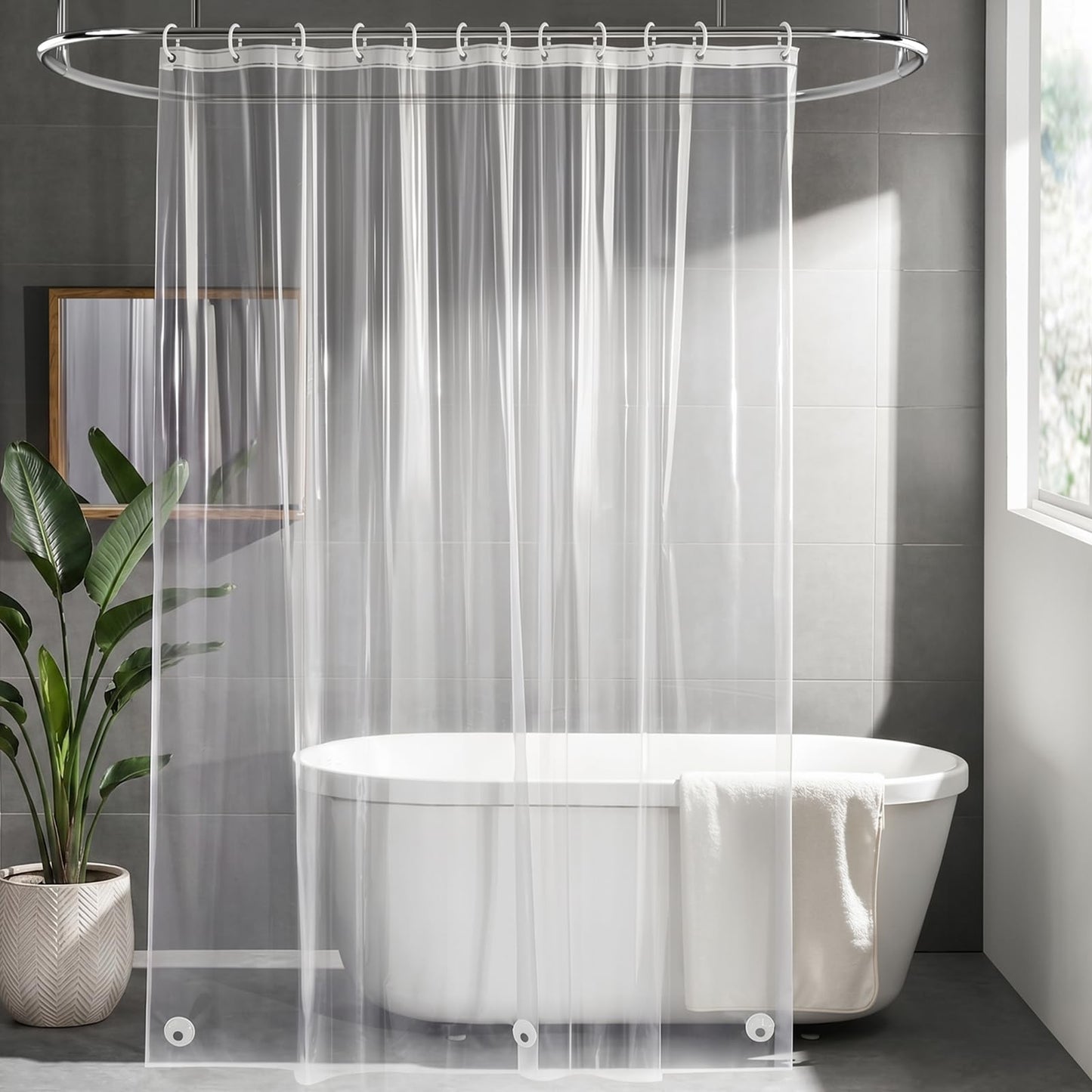 HAGOT Shower Curtain, Water and Mould Resistant Bathroom Curtain, EVA Fabric, Bath Curtain with Hooks, 180 x 200 cm