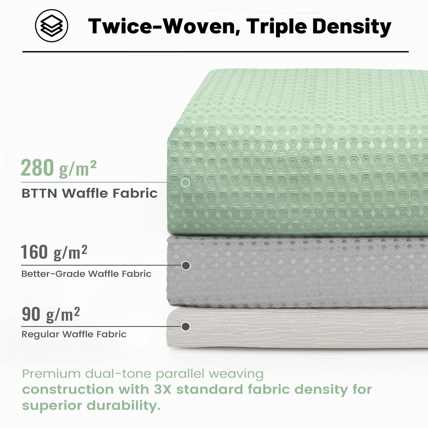 BTTN Long Waffle Shower Curtain, Waterproof, 182x200cm, Mint Green