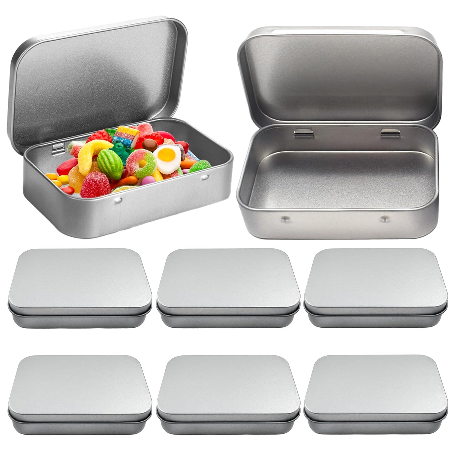 8 PCS Metal Storage Boxes with Lid, Silver Small Rectangular Storage Container Boxes, Tins Mini Portable Boxes Storage Kit for DIY