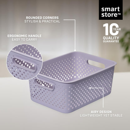 SmartStore Storage Basket with Handles in Lavender 11.4L (36.5x27x15cm) | Plastic Storage Bin from Recycled Plastic