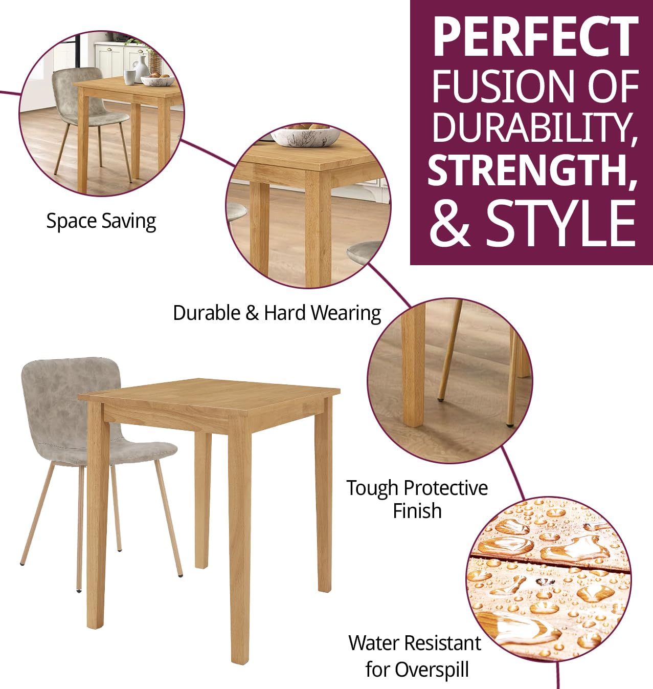 Hallowood Furniture Ledbury Small Kitchen Table And Chairs Set 2, 80x60cm