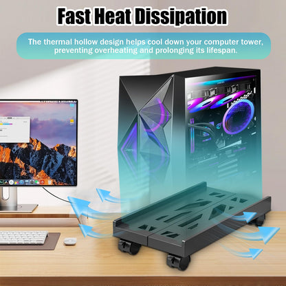 Updated Version Computer Tower Stand with Rolling Caster Wheels, Adjustable PC Tower Holder for Floor Carpet Gaming PC Case