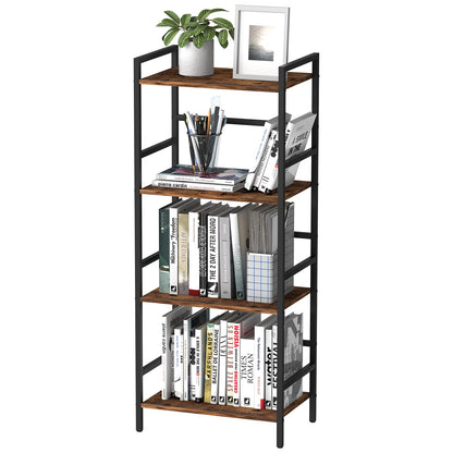 CADUKE 4 Tier Bookshelf with Storage, Brown Open Etagere Bookcase