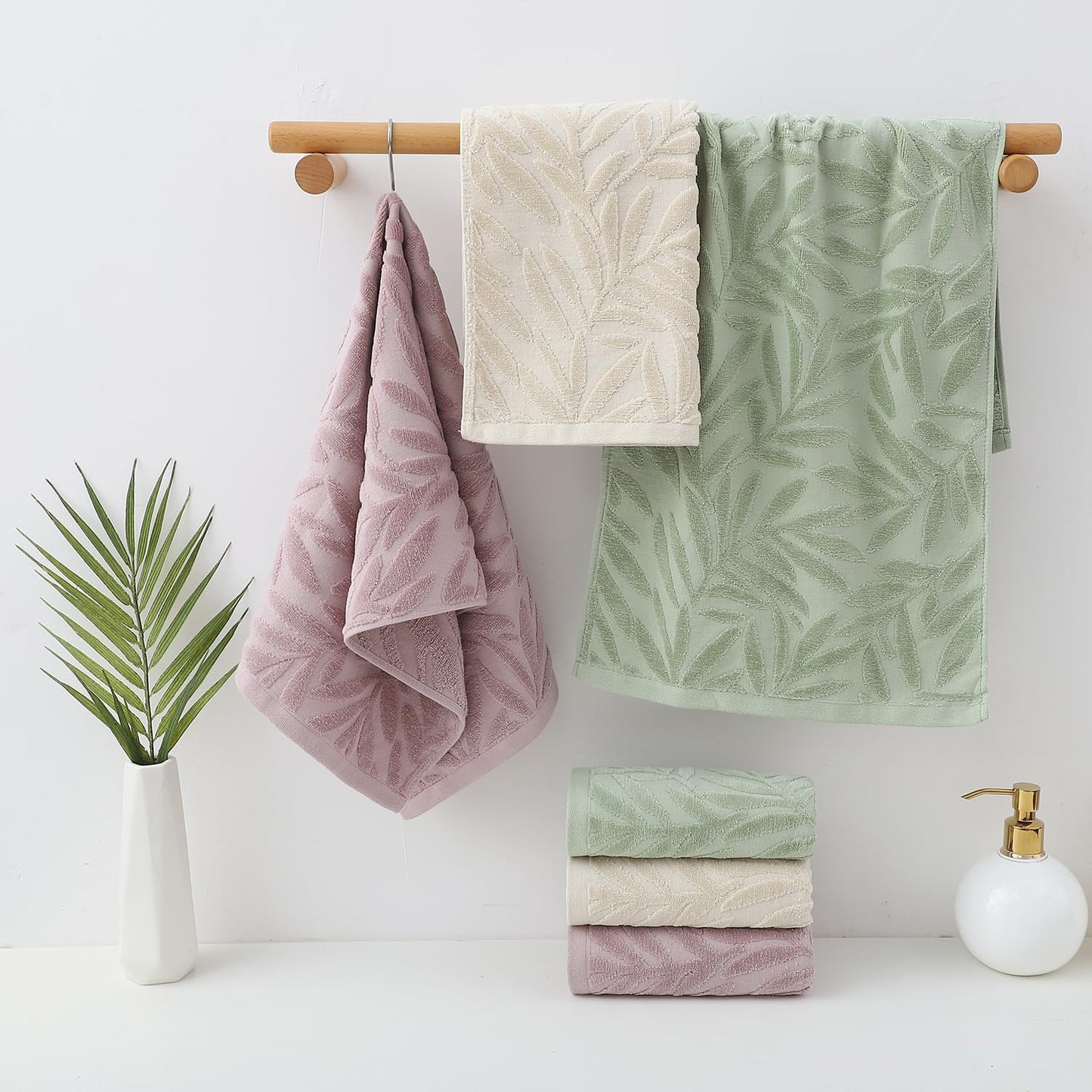 Pidada Hand Towels Set of 2 Leaf Pattern 100% Cotton Absorbent Soft Decorative Towel for Bathroom (Purple)