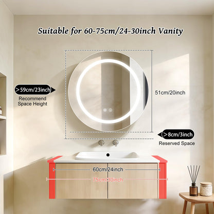 Janboe 51cm Round Mirror Cabinet with Lights,with Defogger,Dimmable,Anti-Fog,3 Colors,Gold