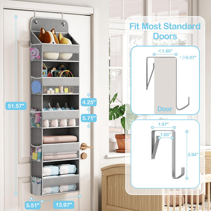 LAMU 5-Tier Over The Door Storage, Swing - Proof Hanging Wardrobe Organiser for Baby Clothes, Back of Door Storage for Bedroom, Nursery and Bathroom