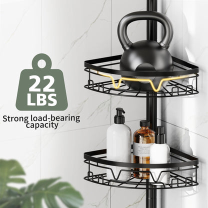 KEGII Telescopic Shower Caddy Corner - Black Shower Shelf with Towel Bar