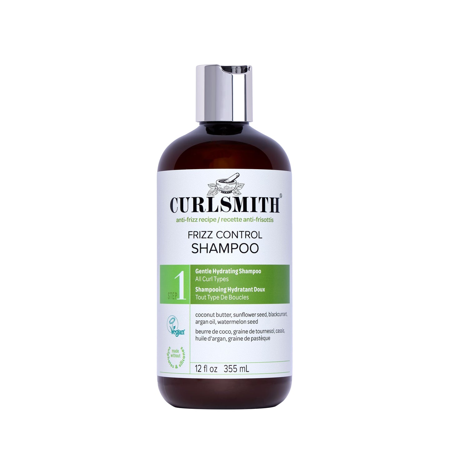 CURLSMITH - Frizz Control Cleanser, Gentle Hydrating Hair Shampoo, for All Curl Types, Long Lasting Frizz Control, Vegan (355ml/12 fl oz)