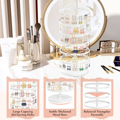 iDavosic.ly 6 Tier Metal Rotating Earring Holder Organizer Stand, White