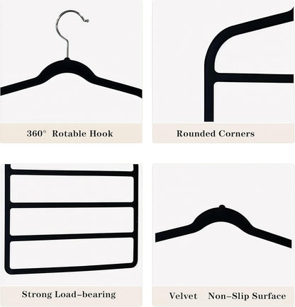 Trouser Hanger Space Saving Clothes Velvet Hanger with 4 Layers Slacks