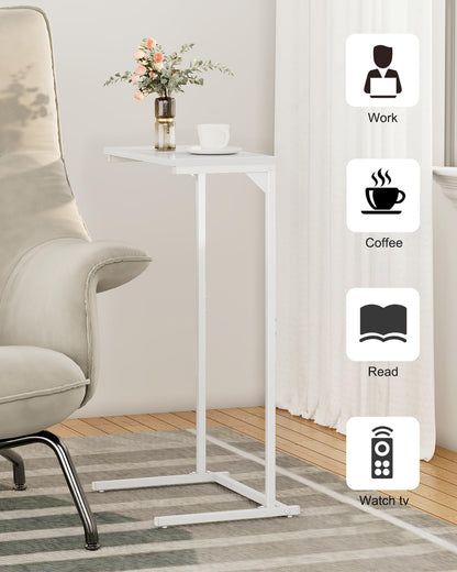 TUTOTAK C Shaped Side Table, Small End Table, 28.7 inch Tall Couch Sofa Table, Living Room, Bed Room, White TB01BW071EU
