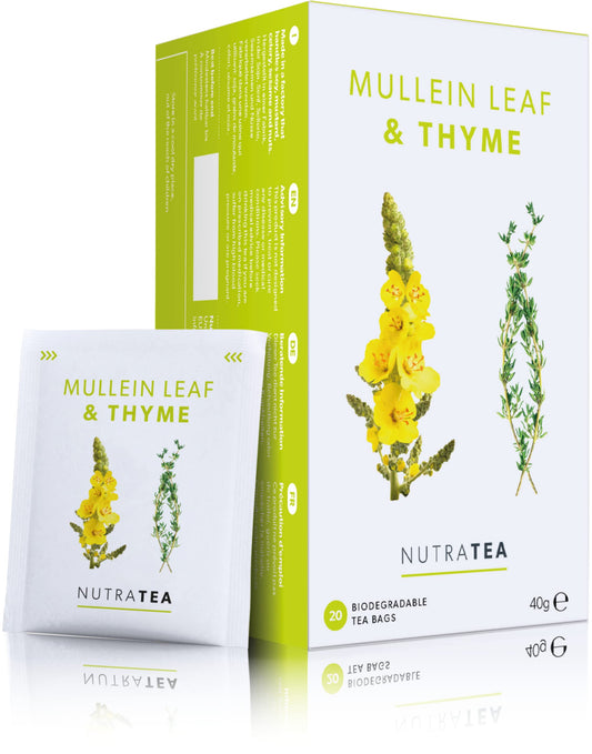 Nutra Tea Mullein Leaf & Thyme - Mullein Tea For Lungs & Throat - 80% Mullein Leaf, 20% Thyme - 40 Individual Wrapped Bags - Herbal Infusion (2 Pack)