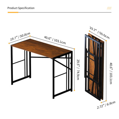 Lutown-Teen Folding Computer Desk 103 cm No Assembly Required, Mahogany