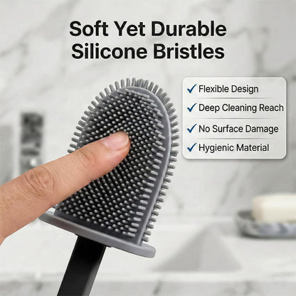 HomlyPro 2 Pack Silicone Toilet Brush and Holder Set, Deep Cleaning Flexible Bristles, Long Handle, Quick Drying Anti-Drip Base