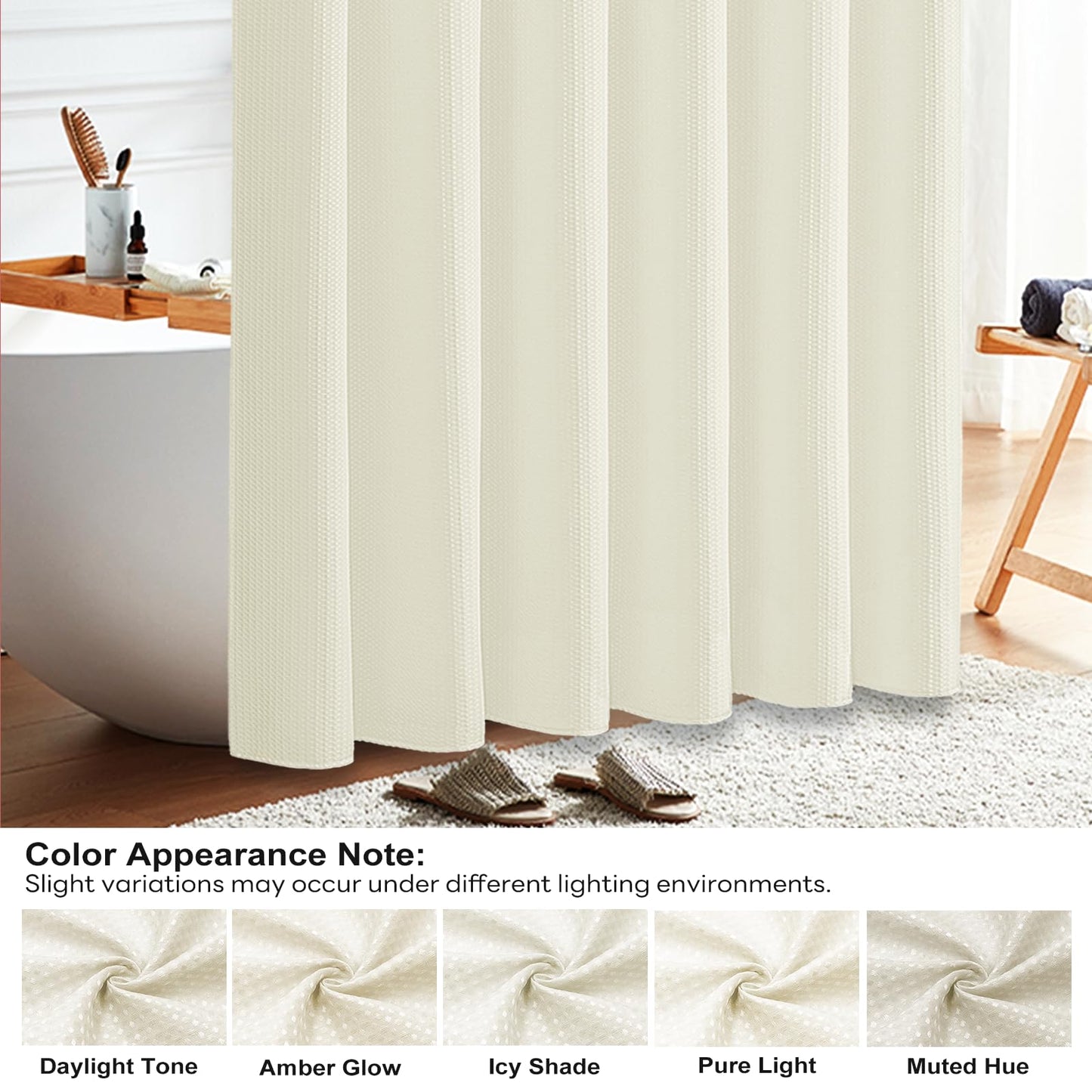 BTTN Waffle Weighted Shower Curtain, Waterproof, 182x182cm, Beige/Cream