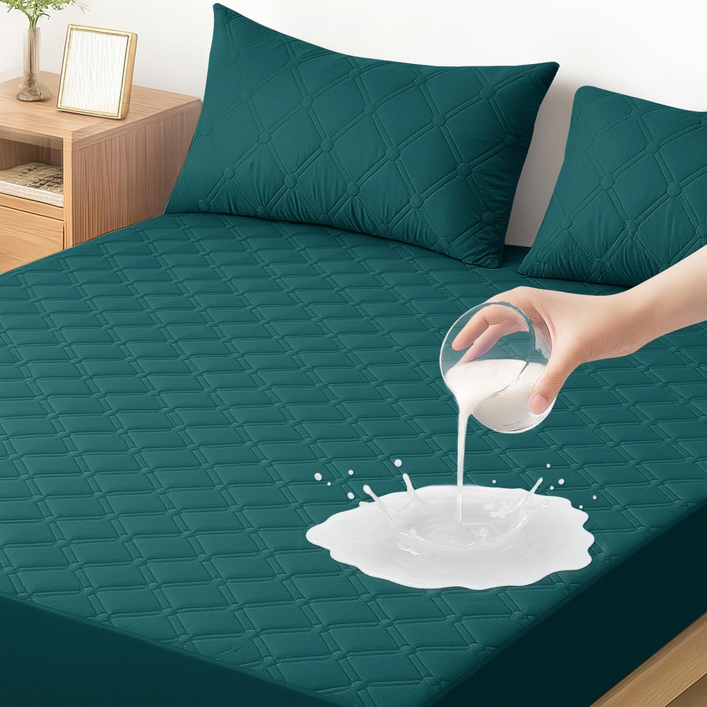 Ystyle Fitted Sheet 160 x 200 cm, Microfibre, Fitted Sheet - Mattress Height up to 30 cm, Dark Green
