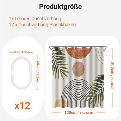 Lerores Shower Curtain, 120 x 200 cm, Leaf Line, Weighted Hem, Anti-Mould Textile, Water-Repellent