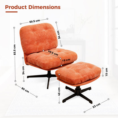 BonVache Foldable Armchair with Footstool, Chenille Accent Chair with Ottoman for Living Room, Fluffy Occasional Lounge Chair for Bedroom and Office