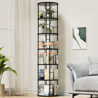 OCTORO 6 Tier Rotating Bookshelf, 360° Corner Bookshelf Tower, Round Revolving Bookcase with Adjustable Levels, Spinning Book Shelf for Home Office
