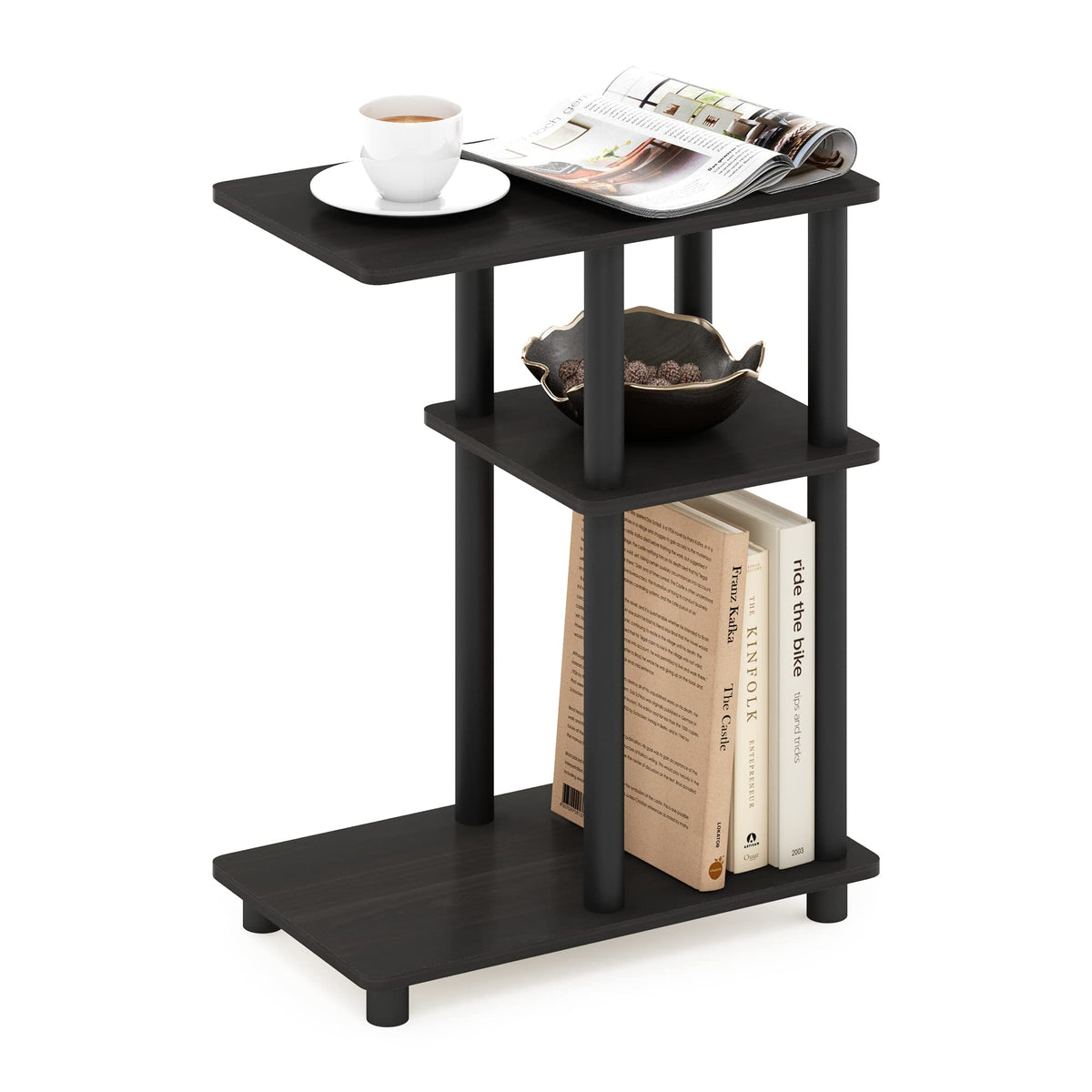 Furinno TURN-N-TUBE Side Table, 3-Tier C-Shape End Table with Open Shelf, Toolless Assembly Night Stand, Bedside Table, for Living Room, Bedroom