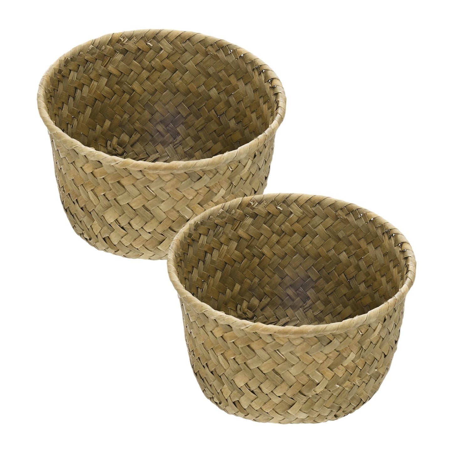 M METERXITY 2-Pack Natural Seagrass Woven Storage Basket, 12cm x 6.5cm Small Round Storage Seaweed Woven Sundries Baskets for