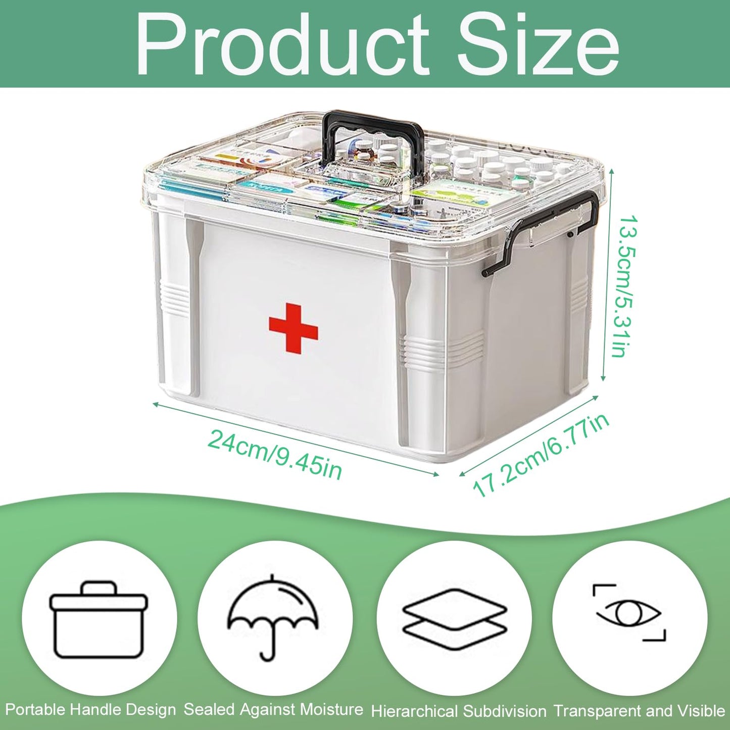 Sightday Household Medicine Storage Box Organiser,First Aid Box,Double Layers Multi Grid Medicine Boxs,Portable with Lid Medication Storage Box