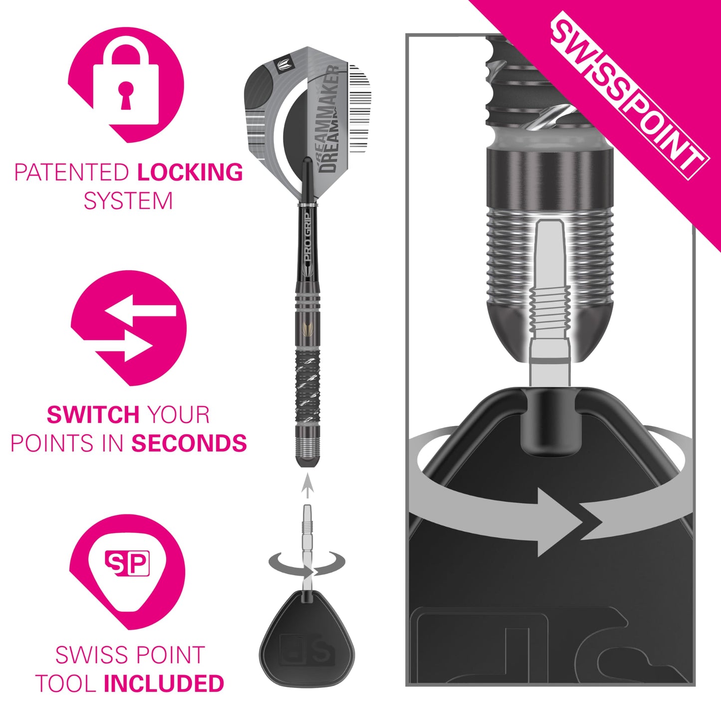 TARGET Darts Dimitri Van Den Bergh x ECHO 90% Tungsten Steel Tip Darts Set ? 22g Steel Tip Dart Set, Swiss Point Darts, SP Tool Included, Player