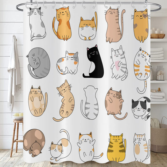 Hnmdmyi Cat Shower Curtain 180x180, Funny Cartoon Animal Kitten Colorful Lovely Pets Kids Boys Girls Bathroom Curtains with Hooks Waterproof Polyester