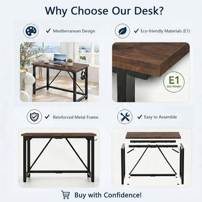 JUMMICO 100×50cm Computer Desk, Compact Home Office Writing Desk, Small Study Laptop Workstation for Limited Space, Quick Assembly, Metal Frame