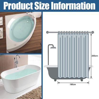 QEEROYO 180 x 200 cm Transparent Anti-Mould Shower Curtain, Waterproof EVA Plastic, 3D Clear Pebble, 12 Hooks, Antibacterial, for Wet Room, Bathtub