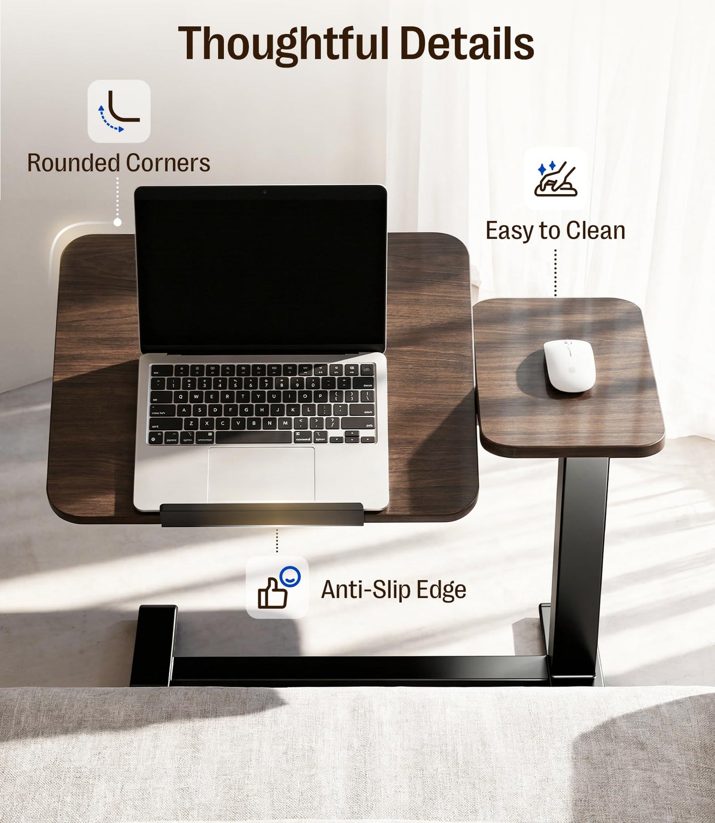 MAIDeSITe Fit Dual Overbed Table with Wheels, C-Shape Bedside Table