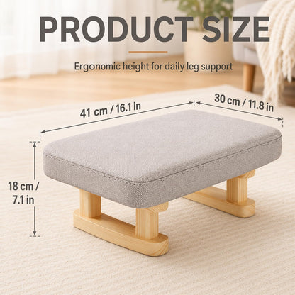 KASURE Ottoman Footstool with Wooden Legs, 41x30x18cm Pouffe Footrest with Removable Washable Cover, Solid Wood Legs Anti-Slip