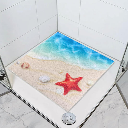 Square Shower Mat Non Slip, 60 * 60cm Anti Mould Loofah Bath Mats for Inside Shower, Soft Comfortable Starfish Bathtub Mat with Draining, Quick-Drying