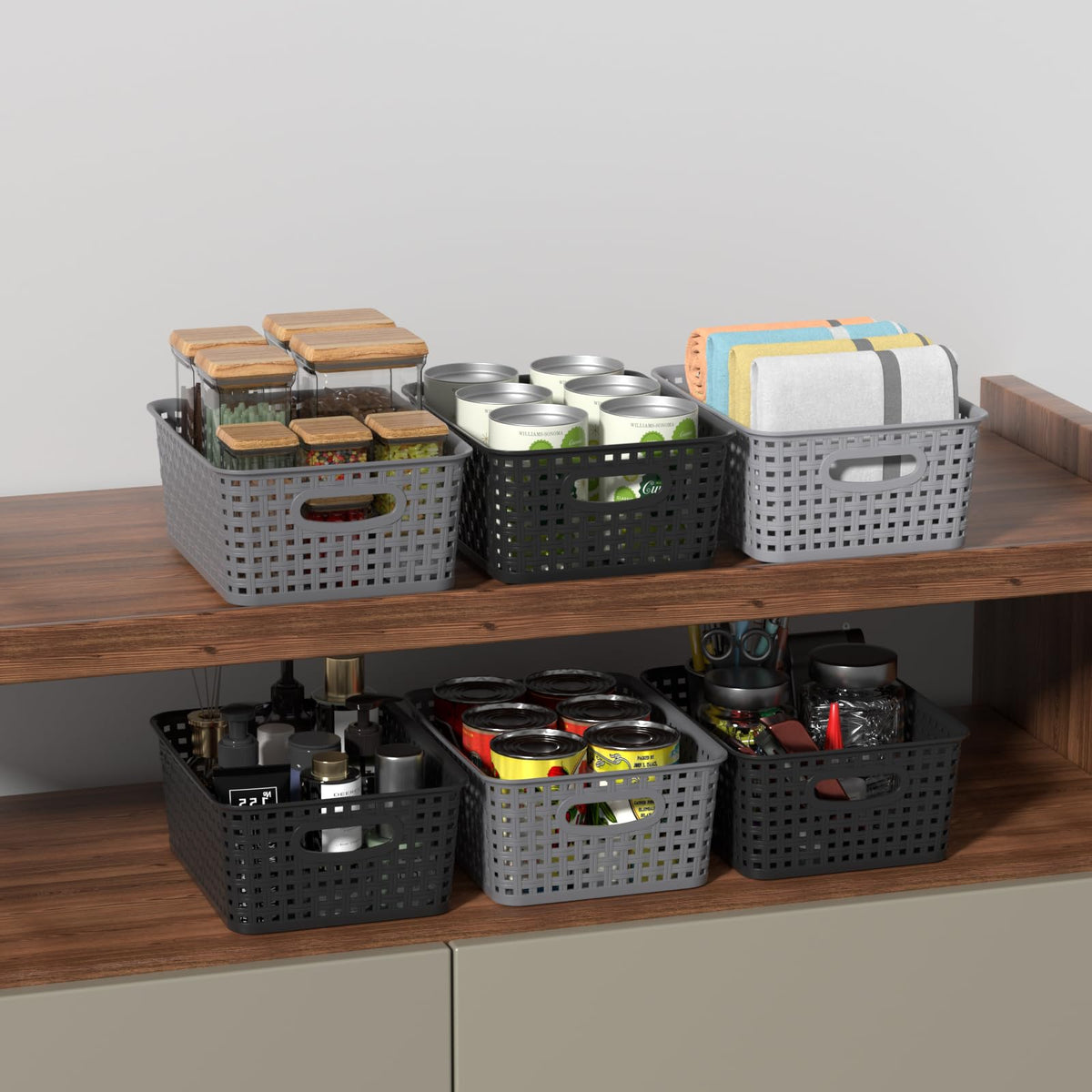 Ordate Plastic Storage Baskets, Small Plastic Weave Basket, 6 Packs
