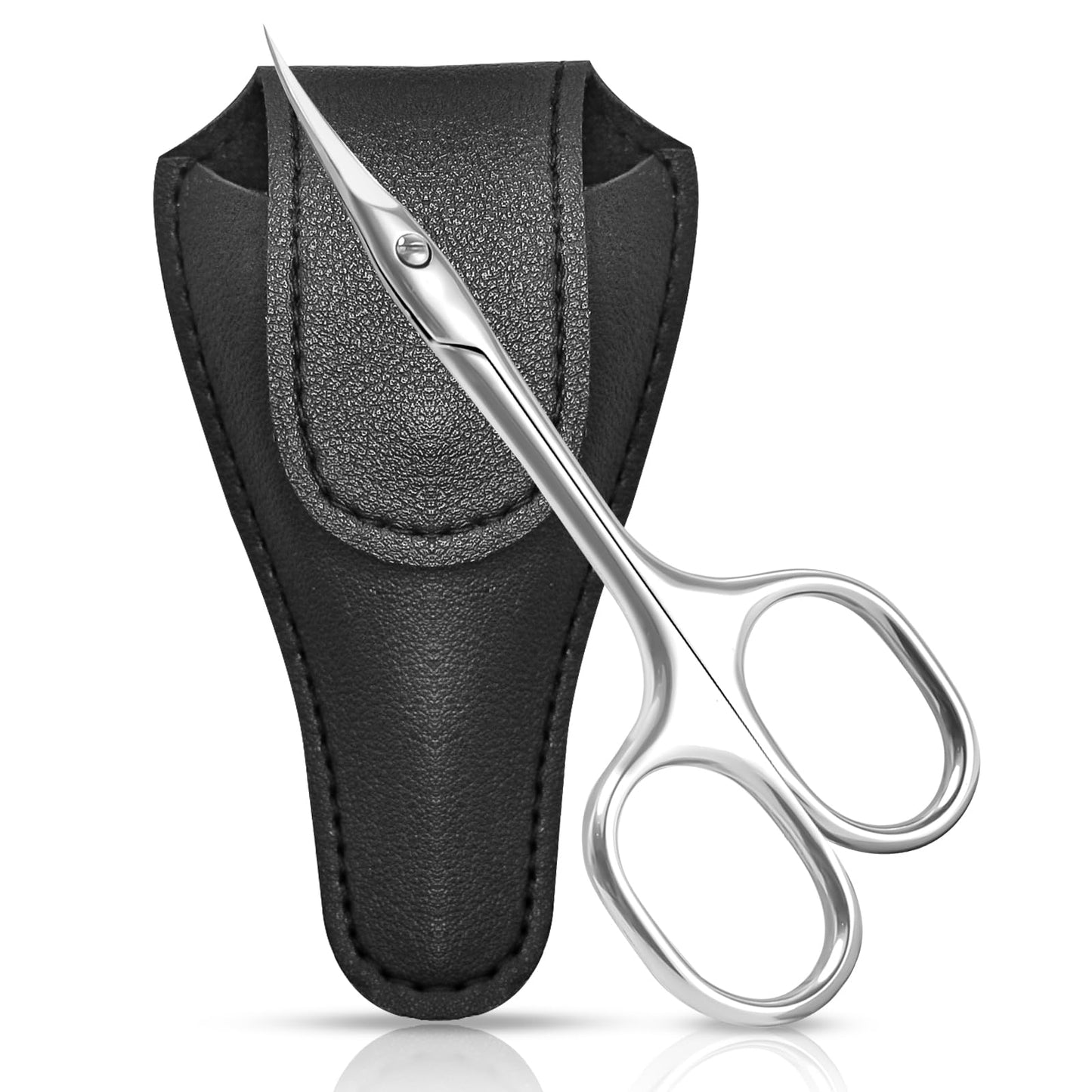 CGBE Stainless Steel Curved Manicure Scissors with Extra Fine Blades and Ergonomic Handle - Asymmetric Design for Cuticle, Eyebrow, and Dry Skin with